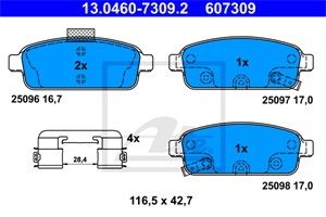 Jarrupalasarja, levyjarru, Taka-akseli, OPEL ASTRA J GTC, ZAFIRA TOURER C, ZAFIRA TOURER C VAN, VAUXHALL ZAFIRA Mk III, 13417473, 134734