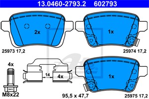 Jarrupalasarja, levyjarru, Taka-akseli, FIAT,OPEL,VAUXHALL, 16 05 285, 77366595, 77367914, 95517078