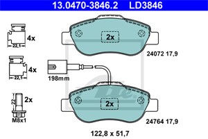 Jarrupalasarja, levyjarru, Etuakseli, FIAT 500, 500 C, FORD KA, 1559697, 1731171, 1736937, 1778384, 77364636, 77365817, 9S51-2K021-AA, B