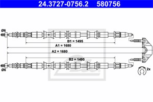 Vaijeri, käsijarru, Takana, OPEL ZAFIRA A Minibus, minivan, VAUXHALL ZAFIRA Mk I, 13104993, 24465149, 5 22 008, 5 22 529