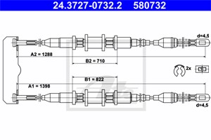 Vaijeri, käsijarru, Takana, OPEL,VAUXHALL, 5 22 561, 5 22 580, 5 22 600, 5 22 640, 90193357, 90335899, 90373856, 90538629