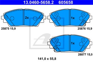 Jarrupalasarja, levyjarru, Etuakseli, MAZDA 3, 3 Sedan, 3 Skåp/halvkombi, CX-3, B4Y0-33-28ZB, BHY1-33-28ZA