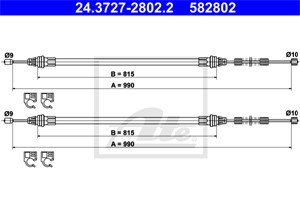 Vaijeri, käsijarru, Takana, SMART CABRIO, CITY-COUPE, CROSSBLADE, FORTWO Cabrio, FORTWO Coupé, 000 4161 V001 000000, 000 4161 V002 00000